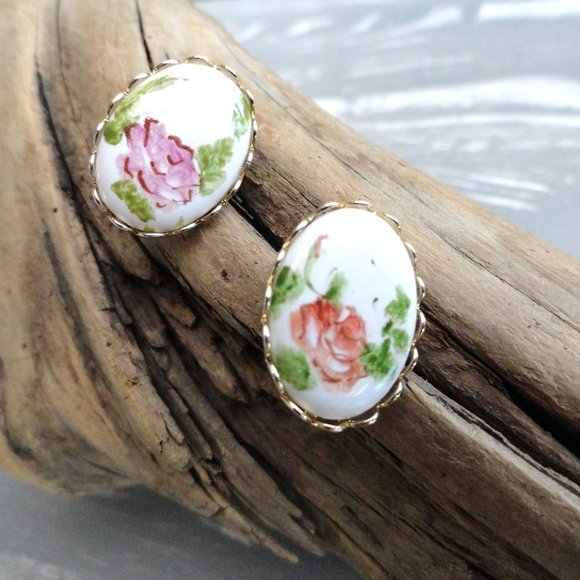 Dainty Floral Earrings | Gold Trim V…